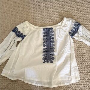 Madewell White Blouse with Blue Embroidery